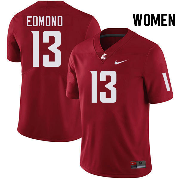 Women #13 Jaylon Edmond Washington State Cougars College Football Jerseys Stitched-Crimson